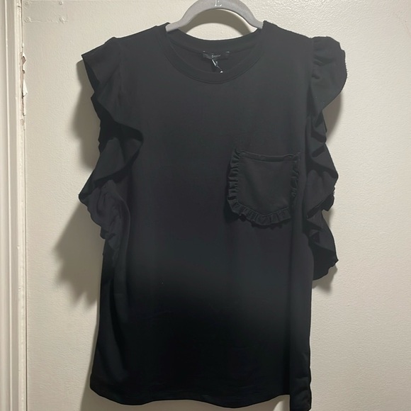 Drew by Anthropologie | Women’s M Medium Black Ruffle Sleeve Pocket Top - Picture 1 of 9